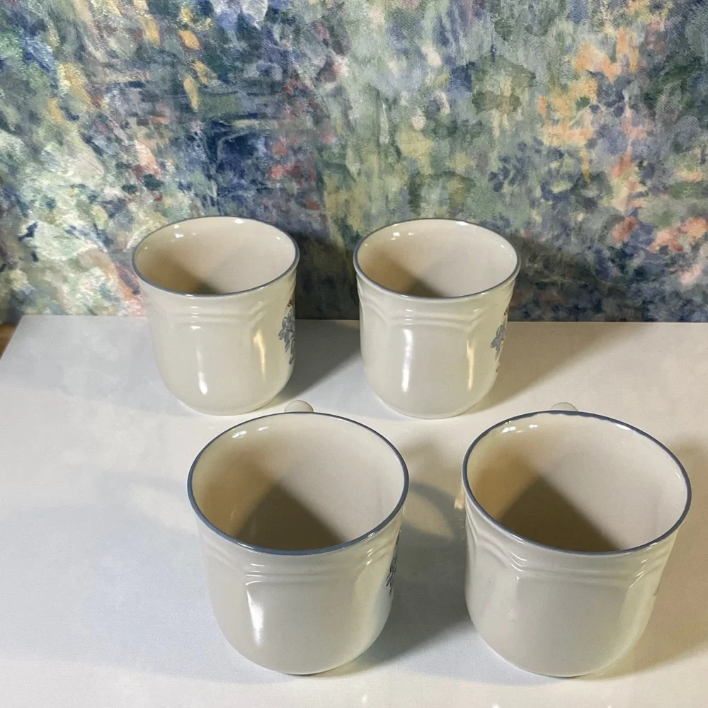 Cordella Collection Stoneware Blue & Cream Floral Mugs Set Of 4 Tea Coffee Cups - Picture 4 of 7